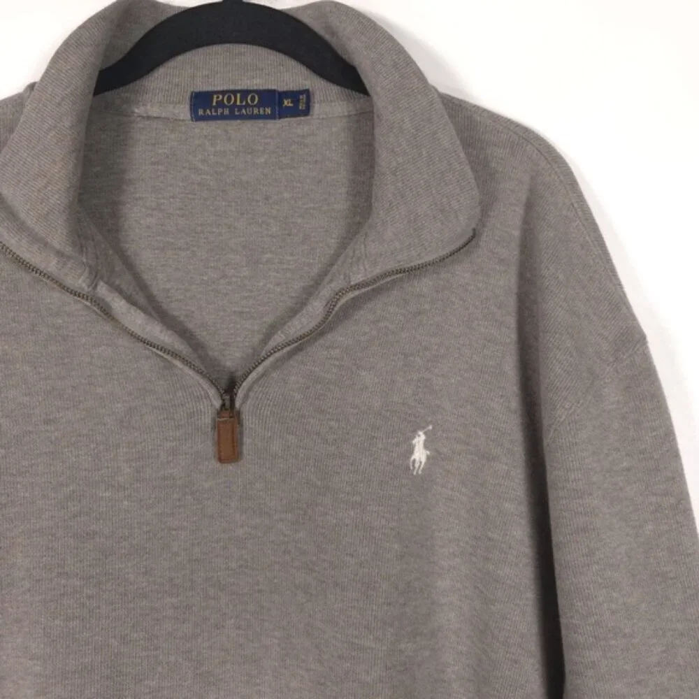 POLO RALPH LAUREN Men’s 1/4 Zip Pullover Sweater Gray‎ 100% Cotton Size XL